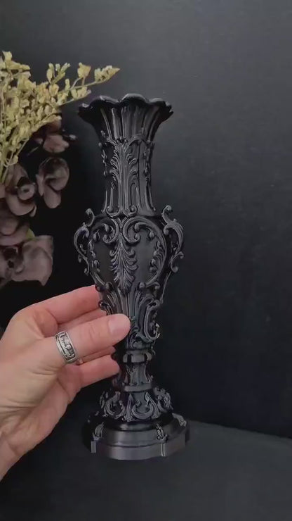 Gothic Baroque Vase – 3D Printed Victorian Vase for Dried Flowers, Gothic Home Decor, Dark Romantic Shelf Decor, Gothic Gift