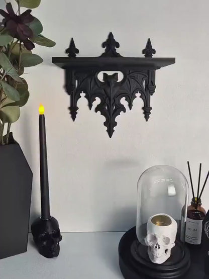Gothic Bat Wall Shelf – Victorian Decor for Crystals, Candles & Oddities | Dark Academia Home Altar Shelf | Vampire Home Decor|Gift for Goth