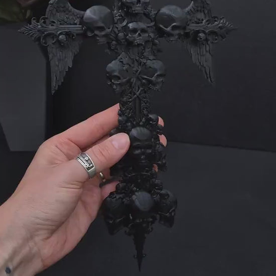 Gothic Skull Cross Wall Decor, 3D Printed Winged Skull Cross, Macabre Gothic Wall Art, Dark Academia Decor, Oddities Gift