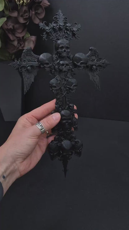 Gothic Skull Cross Wall Decor, 3D Printed Winged Skull Cross, Macabre Gothic Wall Art, Dark Academia Decor, Oddities Gift