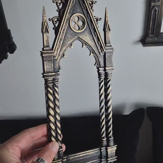 Gothic Cathedral Arch Wall Frame – 3D Printed Window Frame | Gothic Decor, Black or Hand Painted Gold/Silver | Gothic Revival Shelf Accent